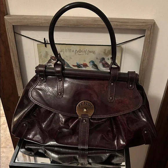 Fendi Dark Burgundy Leather Satchel - Picture 2 of 16